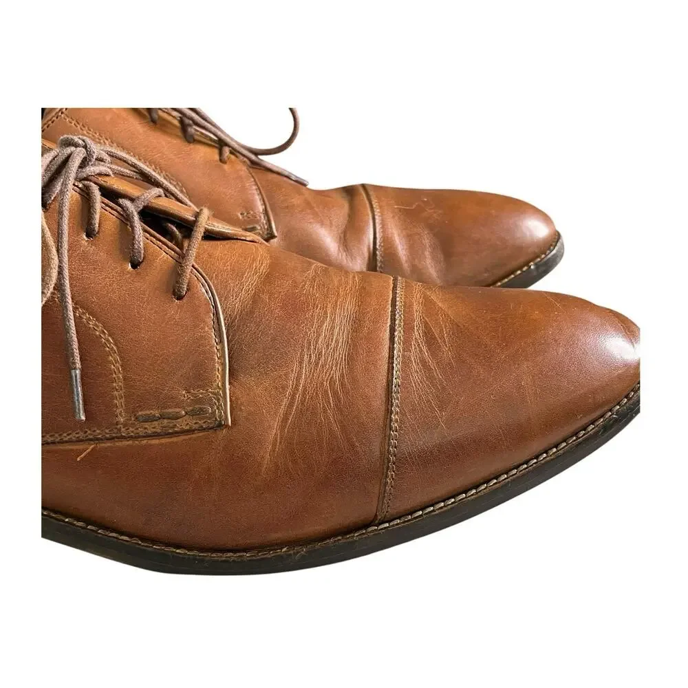 Cole Haan Grand.OS Lenox Hill Leather Dress Shoe Sz 13 Wide Cognac Cap Toe Derby